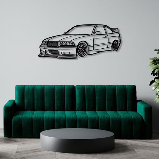 BMW M3 E36 FRONT THREE QUARTER PERSPECTIVE METAL WALL ART