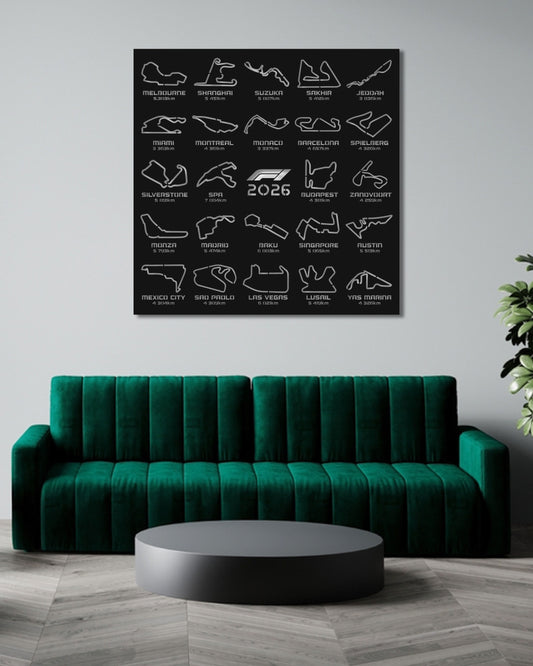 F1 2026 OFFICIAL TRACKS FRAME METAL WALL ART