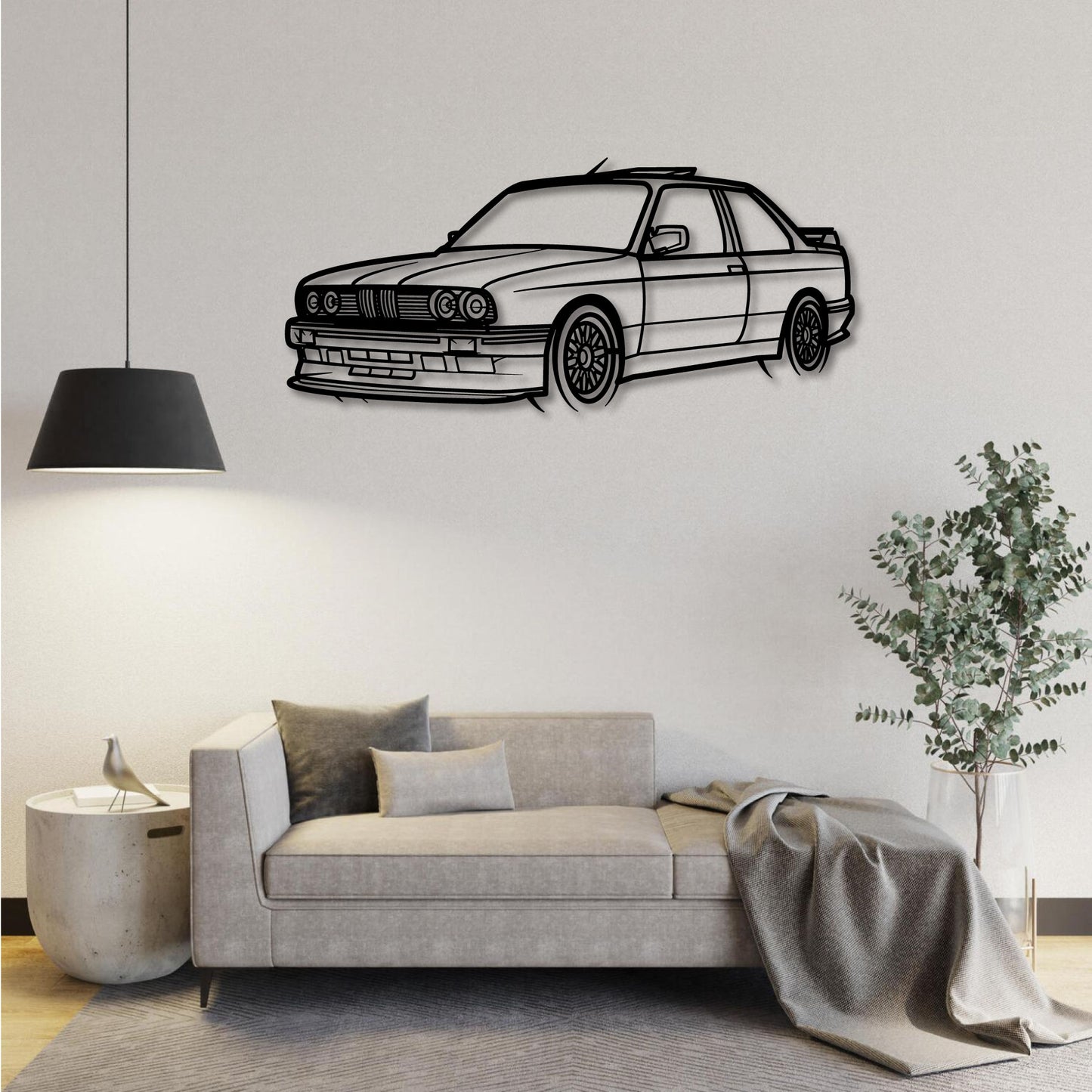 BMW E30 SEDAN FRONT THREE QUARTER PERSPECTIVE METAL WALL ART