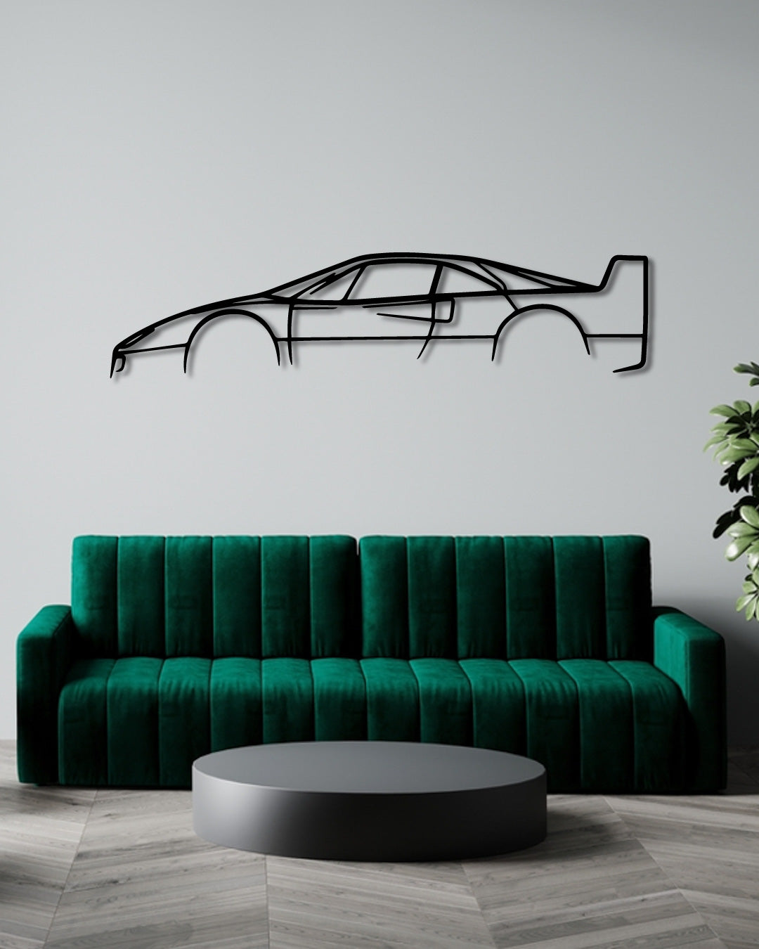 Plaque Décorative Ferrari F40 - Découpe Laser Métal Inox 35cm - Gris Mat
